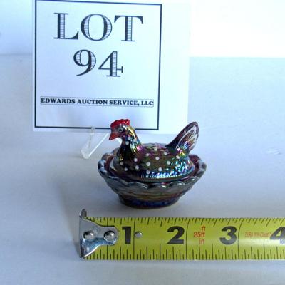 Older Boyd Glass Hand Painted Covered Hen Salt Dip