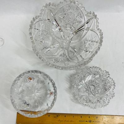 3 American Brilliant Cut Glass Serving Bowls with Sawtooth Rims