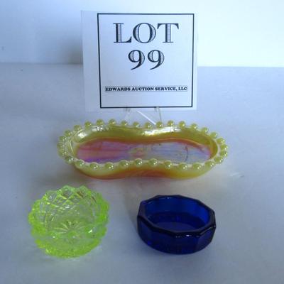 Boyd Glass Candlewick Tray and Mosser Glass Salts, One Vaseline, Glows
