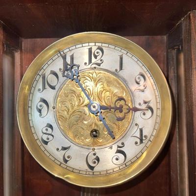 Antique c1900 Key Wind Wall Clock 29-1/2" Tall & 12" in VG Preowned Condition w/Keys as Pictured. (Untested).