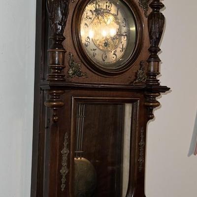 Antique c1900 Key Wind Wall Clock 29-1/2