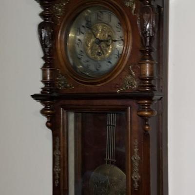 Antique c1900 Key Wind Wall Clock 29-1/2