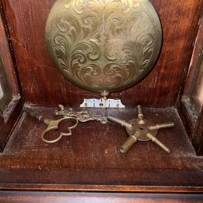 Antique c1900 Key Wind Wall Clock 29-1/2" Tall & 12" in VG Preowned Condition w/Keys as Pictured. (Untested).