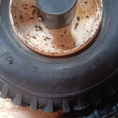 2 NEW 4.1/3.50-4 WHEELS AND 2 USED ONES