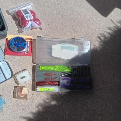 FULL TACKLE BOX AND SEVERAL FISHING POLES WITH REELS