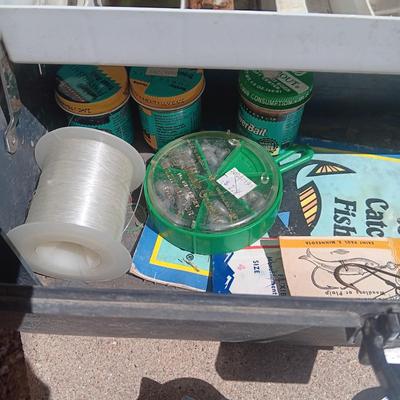 FULL TACKLE BOX AND SEVERAL FISHING POLES WITH REELS