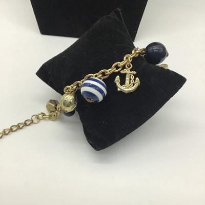 Nautical Themed Navy Blue White Enamel Charm Necklace GT with matching bracelet