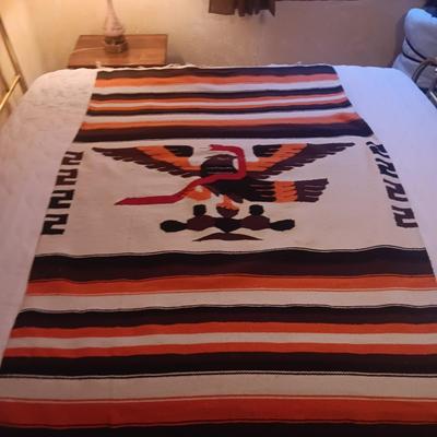 WOVEN EAGLE WITH SNAKE MEXICAN BLANKET/RUG