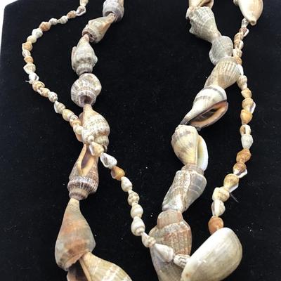 Two Beautiful Vintage Cowrie and Small Conch Sea Shell Necklaces