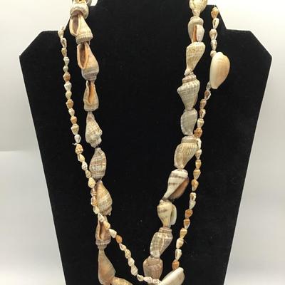 Two Beautiful Vintage Cowrie and Small Conch Sea Shell Necklaces