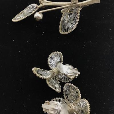 Vintage Handmade in West Germany Princess Jewelry Spun Silver Brooch & Clip on Earring Set