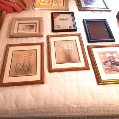 FRAMED PICTURES AND A FEW PICTURE FRAMES
