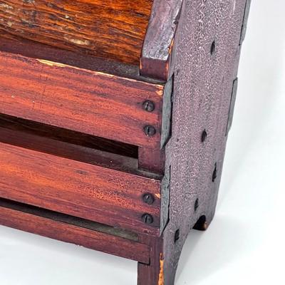 Vintage Solid Wood Hand Built Magazine Rack with Square Head Nails
