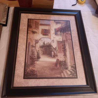 FRAMED PICTURES, PHOTO BOOK AND OIL ON CANVAS FLORAL PICTURE