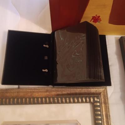 FRAMED PICTURES, PHOTO BOOK AND OIL ON CANVAS FLORAL PICTURE