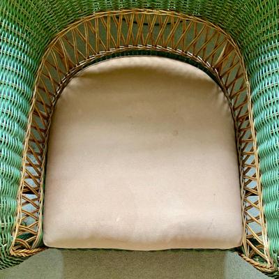 LOT 12 B: Vintage Wicker/Rattan Armchair W/ Cushion & Wicker/Metal Side Table
