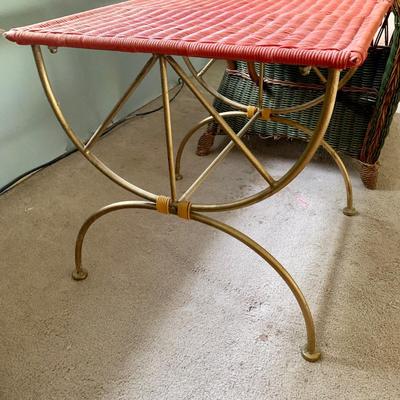 LOT 12 B: Vintage Wicker/Rattan Armchair W/ Cushion & Wicker/Metal Side Table