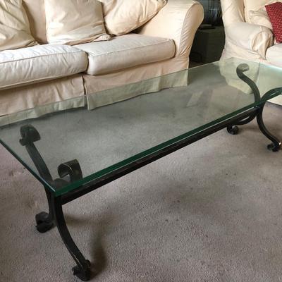 LOT 24B: Thick Glass Top Coffee Table w/ Curved Metal Base