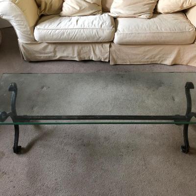 LOT 24B: Thick Glass Top Coffee Table w/ Curved Metal Base