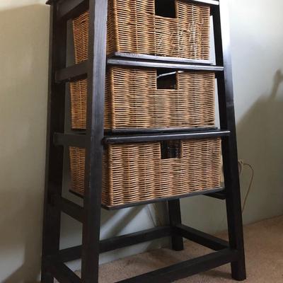 LOT 25B: Basket Drawer Tower Shelf w/ Lamp & Large Decor Basket