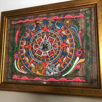 LOT 36B: Vintage Aztec Zodiac Calendar Artwork, N Boada P Metal Home Decor Plaque & Venezuela Coaster Set
