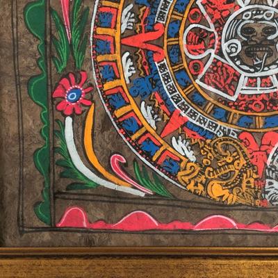 LOT 36B: Vintage Aztec Zodiac Calendar Artwork, N Boada P Metal Home Decor Plaque & Venezuela Coaster Set