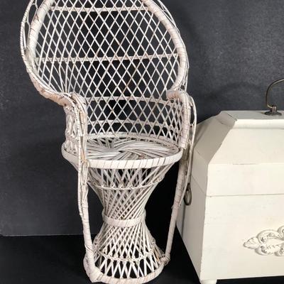 LOT 49G: White Home Decor Collection - Ceramic Basket, Wicker Chair, Box, Lantern & More