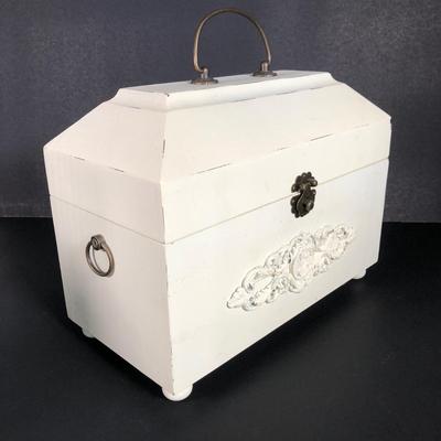 LOT 49G: White Home Decor Collection - Ceramic Basket, Wicker Chair, Box, Lantern & More