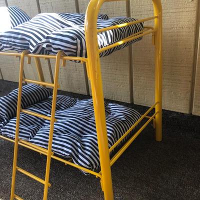 LOT 60G: Yellow Metal American Girl Doll Bunk Bed w/ 1990s Varsity Jacket Outfit