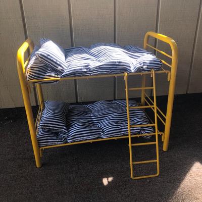 LOT 60G: Yellow Metal American Girl Doll Bunk Bed w/ 1990s Varsity Jacket Outfit