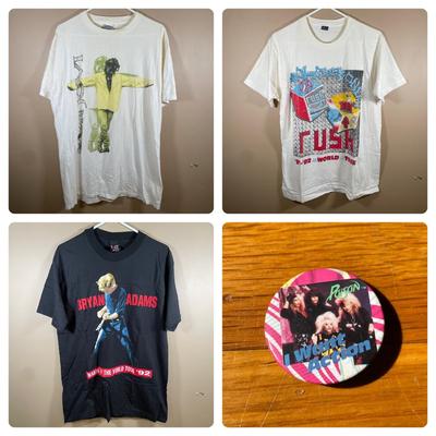 LOT 90U: Collection Of Vintage Band/Concert Tour T shirts - Bon Jovi, Rush, Bryan Adams, Poison