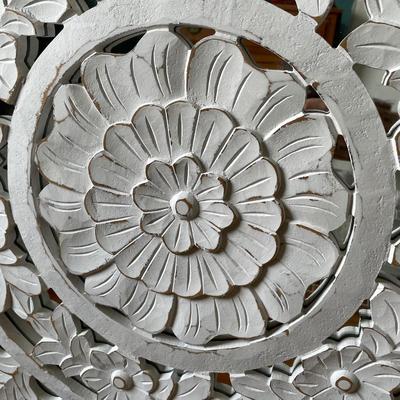 LOT 98U: Vintage Hand Carved Floral Wooden Wall Hanging Art - World Traveler Unique Treasures Rare Finds