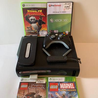 LOT 116 L: Xbox 360 Console, Controller, 120 GB Hard Drive, Wireless Networking Adapter, & Games including Lego, FIFA, & More