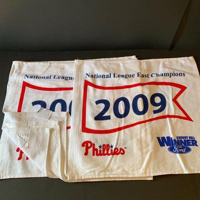 LOT 118 L: 2009 Philadelphia Phillies Collection: Shirts, Towels, Travel Mugs, Sealed Official Game Ball of MLB, & More
