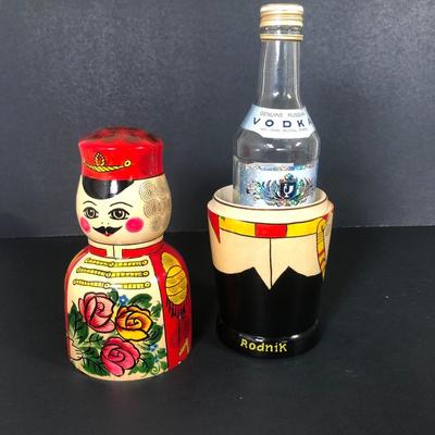 LOT 163: Large Russian Nesting Doll & Wooden Rodnik Vodka Container