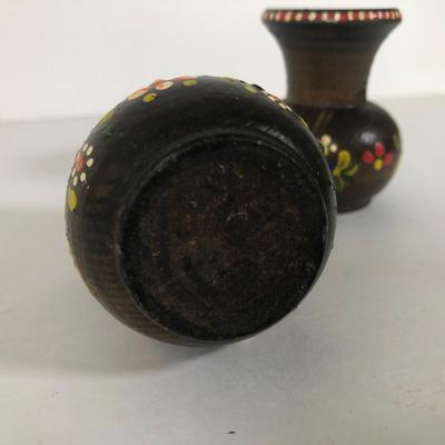 LOT 165K: Vintage Russian Wooden Pitcher & Cups, Lidded Jar & Signed Painted Egg