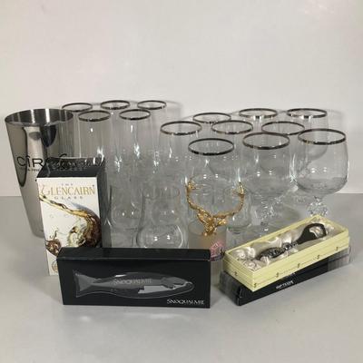 LOT 172K: Fancy Bar Collection - Silver Rimmed Glasses, NIP Bottle Openers & More