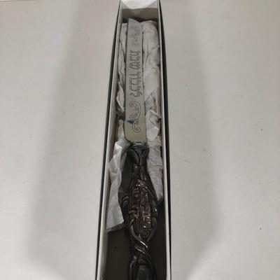 LOT 176L: Vintage Challah Knive 925 Sterling Silver Handle & Brass Jerusalem Napkin Holder