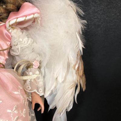 LOT 196L: 1998 Devon Park Studios Lenox Angel Doll in Pink Dress w/ Milk Glass Ribbed Bowl