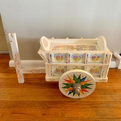 LOT 210 Costa Rican Folk Art Hand Painted Miniature Ox Cart Container