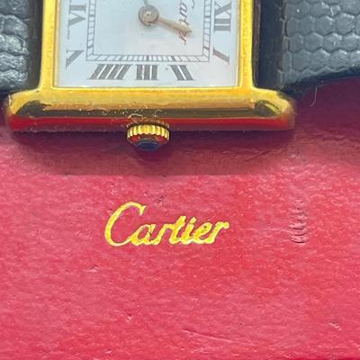 LOT 233: Vintage Cartier Women’s 18K Gold Plated Watch in Cartier Box