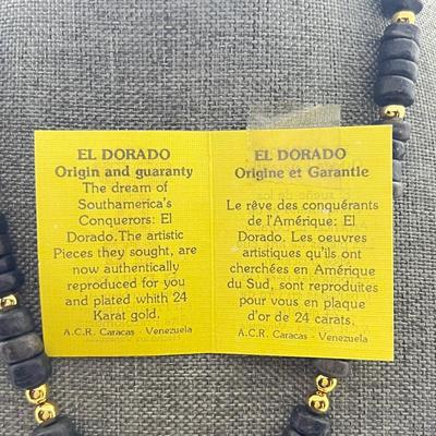 LOT 237: El Dorado Pre-Columbian Replica Medallion on Beaded Necklace - 18”