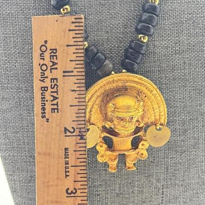 LOT 237: El Dorado Pre-Columbian Replica Medallion on Beaded Necklace - 18”