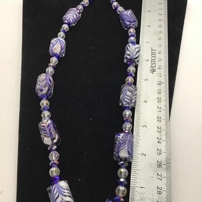 Cobalt blue glass with Crystal beads necklace