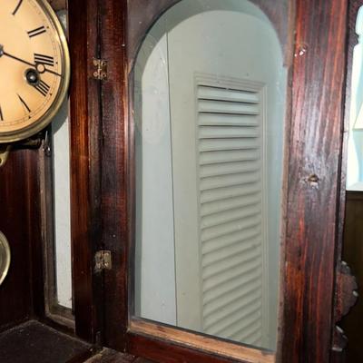 Antique c1900 Key Wind Wall Clock 33" Tall & 12" in VG Preowned Condition w/Keys & Fantastic Horse Finial as Pictured....