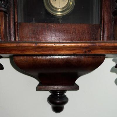 Antique c1900 Key Wind Wall Clock 33" Tall & 12" in VG Preowned Condition w/Keys & Fantastic Horse Finial as Pictured....