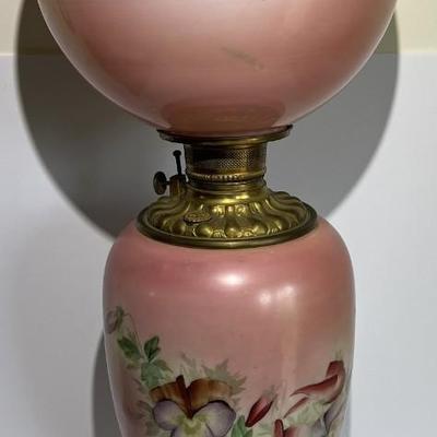 Victorian "Gone with the Wind" Electrified Oil Lamp 31" Tall w/Hand Painted Flowers in VG Preowned Condition.