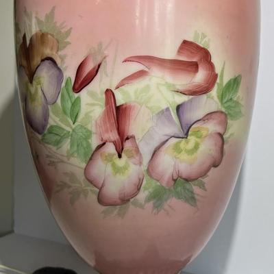 Victorian "Gone with the Wind" Electrified Oil Lamp 31" Tall w/Hand Painted Flowers in VG Preowned Condition.
