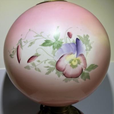 Victorian "Gone with the Wind" Electrified Oil Lamp 31" Tall w/Hand Painted Flowers in VG Preowned Condition.