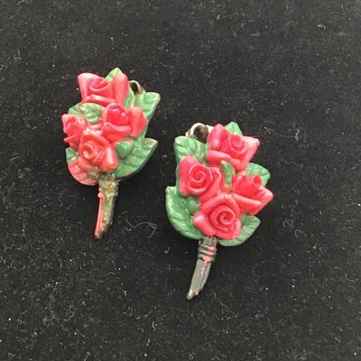 Celluloid Rose Clip on Earrings Vintage